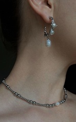 73145 - Серьги- конго с подвесками из речного жемчуга