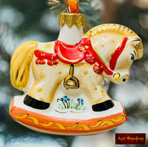 Елочная игрушка Лошадка оранжевая