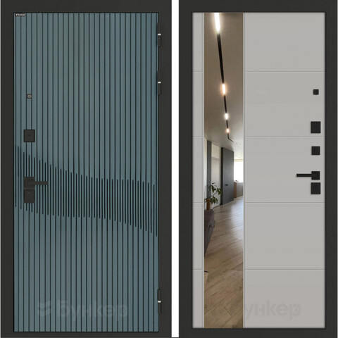 Входная металлическая дверь с зеркалом Бункер B-13 Веллюто верде / зеркало Макси ФЛЗ - 649 Серый софт