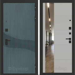 Входная металлическая дверь с зеркалом Бункер B-13 Веллюто верде / зеркало Макси ФЛЗ - 649 Серый софт