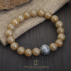 Браслет "Колесо судьбы". Медовый нефрит. Д 10мм.
