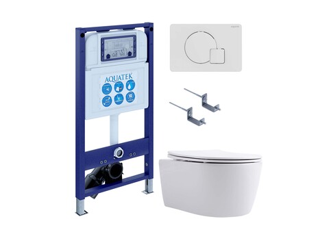 Aquatek SET Aquatek ЕВРОПА New-066 4в1 SET Aquatek ЕВРОПА New-066 4в1 (рама Aquatek INS-0000025 +крепление KKI-0000002 +кнопка KDI-0000066 +унитаз AQ1106L-00 +тонкое сиденье с механиз)