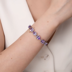 Браслет-дорожка теннисный из серебра с аметистовыми фианитами