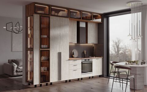 ЛДСП Кухня Рио NEW (металл) 3,2/1260м (490) Компоновка №7 (Шелковый камень, Дуб Крафт (Дуб вотан))