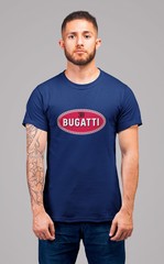Мужская футболка с принтом Bugatti (Бугатти) темно-синяя 003