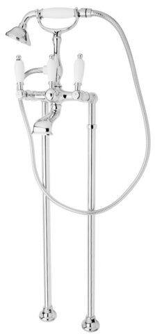 Cezares FIRST-VDP-01-Bi FIRST-VDP-01-Bi Напольный смеситель для ванны с ручным душем, исполнение хром, ручки белые
