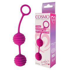 Ярко-розовые вагинальные шарики с ребрышками Cosmo - 