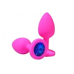 Анальная пробка из розового силикона с синим кристаллом (размер S)