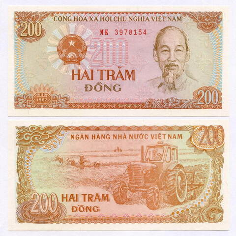 Банкнота Вьетнам 200 донгов 1987 год MK 3978154. UNC