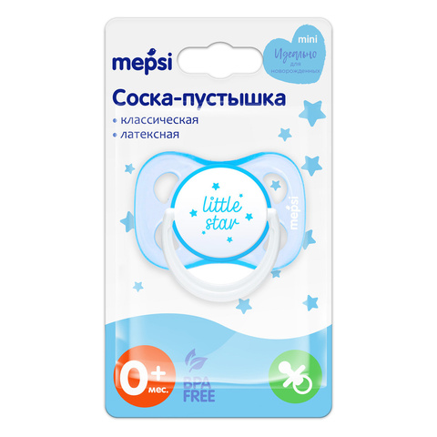 Соска-пустышка Mepsi , 0+ mini, латексная, классическая Little Star голубая