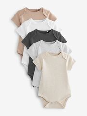 Боди с коротким рукавом для малышей Next D70-298, 5 шт., Бежевый, Серый, Белый