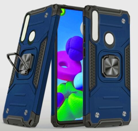 Противоударный чехол для Honor 9X / Huawei P Smart Z синий с пластиной для магнитного автодержателя и кольцом подставкой / чехол с держателем на палец на Хонор 9х / Хуавей П смарт