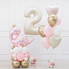 Г Мини-фигура, Динозаврик в короне, Розовый, 14''/36 см, 1 шт.
