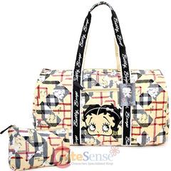 Betty Boop Quilted Duffle Travel Bag Diaper Gym Bag - Brown Chec