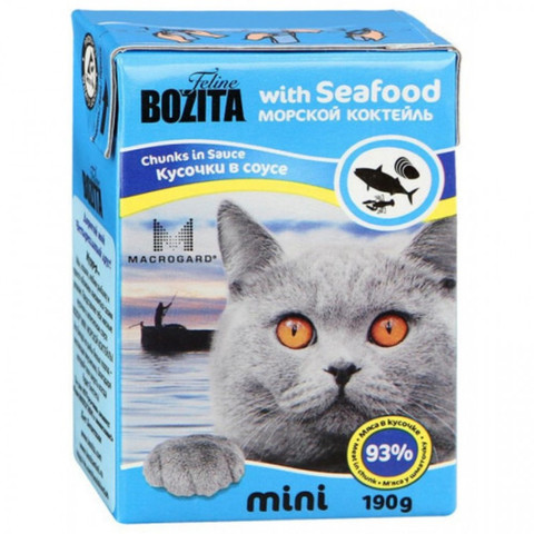 BOZITA MINI Tetra Pak консервы для кошек кусочки в соусе морской коктейль 190 г