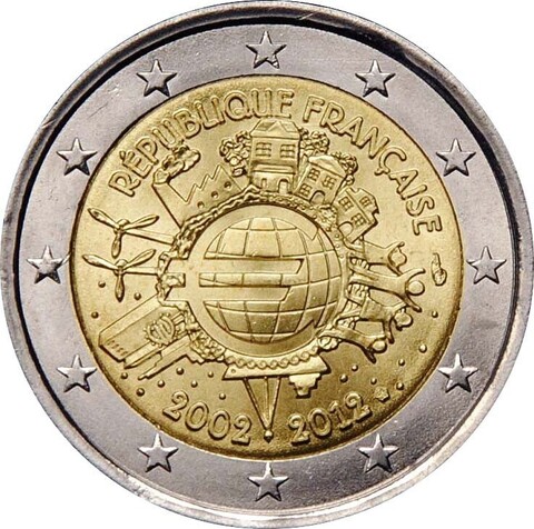 2 Евро 10 лет  обращения Евро Франция