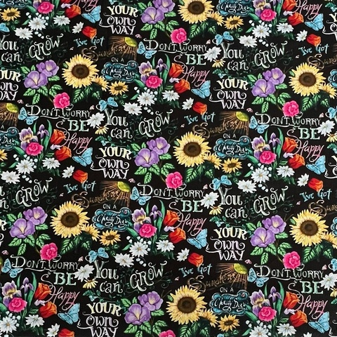 ПОДСОЛНУХИ И ЦВЕТЫ НА ЧЕРНОМ, 100% ХЛОПОК