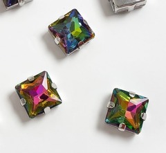 Стразы пришивные стекло в оправе, ш. 12 мм, хамелеон