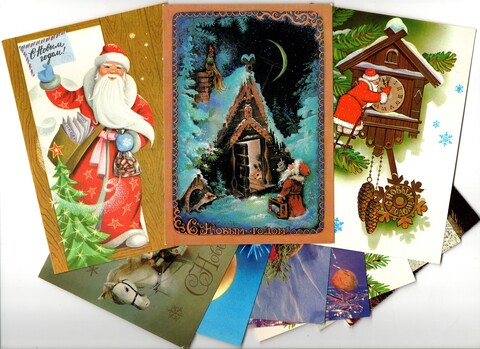 Подборка Новогодних поздравительных открыток — 12 штук — разные — чистые, без повторов - СССР