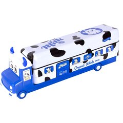 
          Пенал с наполнением, металлический 2 отделения автобус Alingar, таб. умнож, линейка 15 см, 5 ч/г карандашей, 3 точилки 50 х 190 мм, "Milk bus", синий