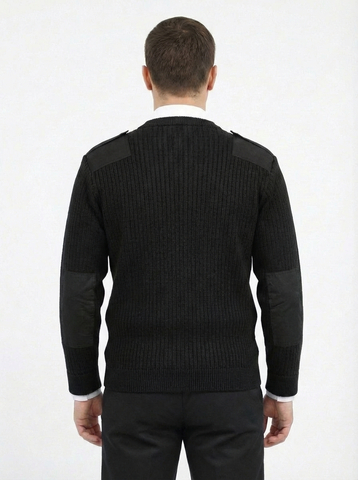 Свитер с накладками п/ш (черный, ворот V)