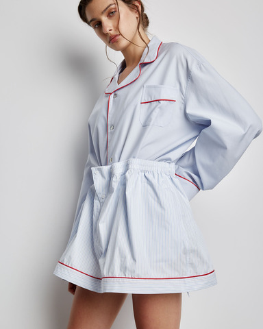 Юбка мини из хлопка Гуччи в полоску голубой/белый