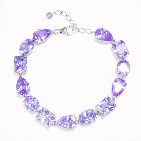 Браслет-дорожка теннисный из серебра с аметистовыми фианитами