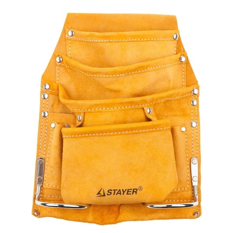 STAYER кожаная, 2 скобы, поясная сумка для инструментов с 8 карманами (38505)