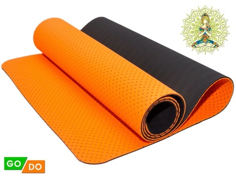 Коврик для йоги и фитнеса TJD-FO066 (Оранжево-черный-Ч+ОРН) 0,6см