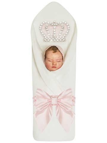 Хлопковый плед-конверт трикотажный "Императрица" стразы, бант нежная роза