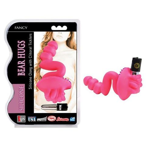 Розовый вагинальный стимулятор с щёточкой и вибропулей Bear Hugs - Dream Toys Fancy 20287