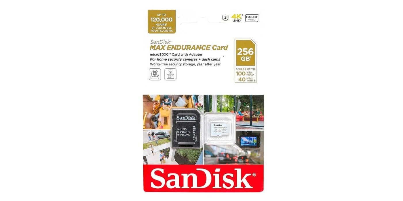 Карта памяти microSDXC 256GB SanDisk Class 10 UHS-I U3 V30 Max Endurance  Video Monitoring (SD адаптер) купить в интернет-магазине Camera.ru