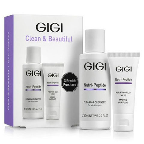 GIGI Nutri-Peptide: Дорожный набор для идеально чистой кожи лица: пептидный очищающий гель, очищающая маска для жирной кожи (Clean & Beautiful)