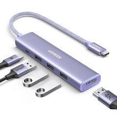 USB-хаб UGREEN CM478 (35582) USB-C To HDMI 3*USB 3.0 A+PD Creamy Purple