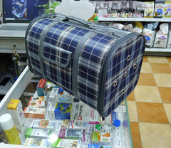 Сумка каркасная синяя в клетку (большая)