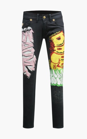 The Saints Sinphony | Джинсы мужские HAND PAINTED GRAFFITI JEAN BLACK TSG439 перед