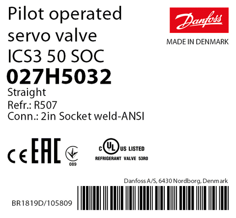 Пилотный клапан ICS3 50 Danfoss 027H5032 сварное соединение