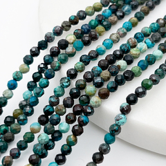 Хризоколла граненая бусины, диаметр 2,9-3,1 мм, цена за отрезок 19 см (1/2 нити)