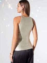 Топ с закрытым декольте из хлопка с эластаном в рубчик с матовым покрытием металлик  D43.228 (129283)