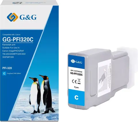 Картридж струйный G&G GG-PFI320C PFI-320C голубой (300мл) для Canon imagePROGRAF TM-200, 200MFP, 205, 300, 300MFP, 305