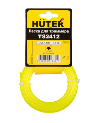 Леска Huter TS2412 для триммера, 2.4 мм, витой квадрат