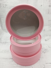 Коробка круглая с окном розовая 16х6
