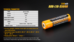 Аккумулятор 18650 LI-ION Fenix 3.6V, 3500mAh + micro USB port