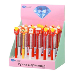 
          Ручка гелевая, пиши-стирай, автоматическая, Basir, синие чернила, с фигурным колпачком, серия "ФАСТ-ФУД", разноцветный корпус со стразами