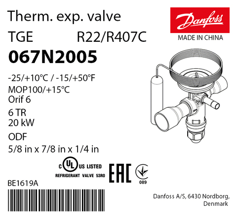 Терморегулирующий клапан Danfoss TGEX 067N2005 (R22/R407C, MOP 100)