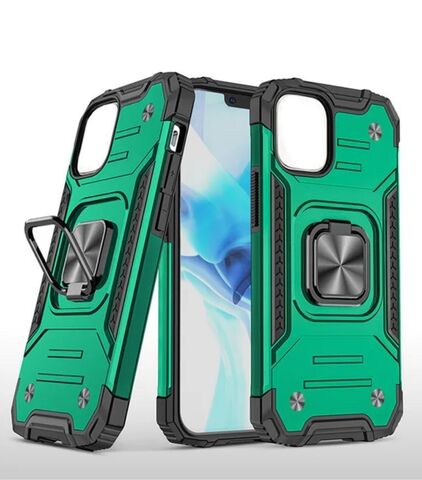Противоударный чехол для Honor X8A зеленый с пластиной для магнитного автодержателя и кольцом подставкой