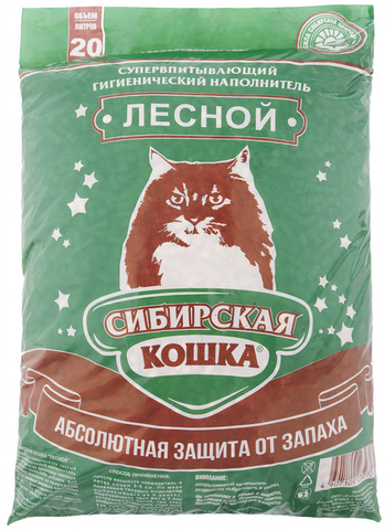 Сибирская кошка Наполнитель ЛЕСНОЙ древ. гранулы 8-10 мм (20 л)