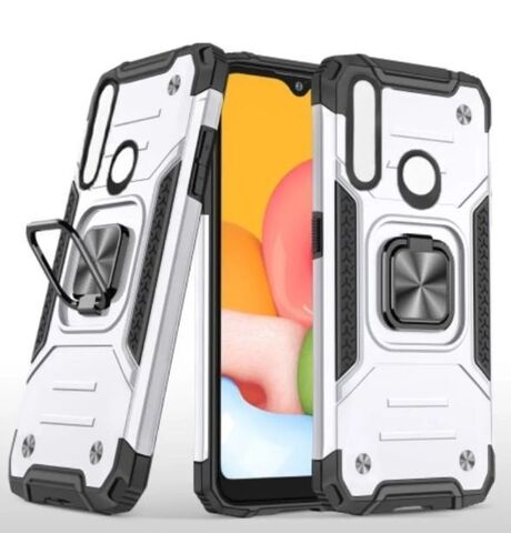 Противоударный чехол для Huawei P30 Lite серебро с пластиной для магнитного автодержателя и кольцом подставкой, чехол на Хуавей П30 Лайт