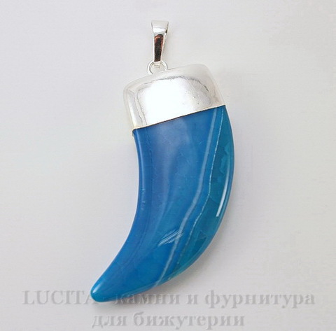 Подвеска Агат (тониров) "Клык" (цвет - синий) 57,5х21,6х8,5 мм №13