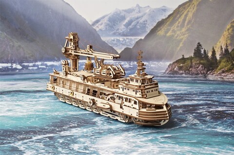 Исследовательское судно от Ugears, деревянный конструктор, сборная механическая модель, 3D пазл